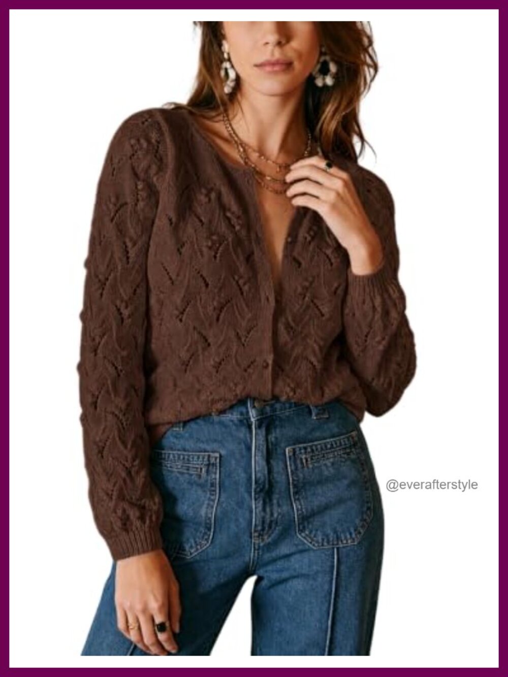 Womens Crochet Knit Button Down Cardigan Acrylic Cotton Long Sleeve Sweater